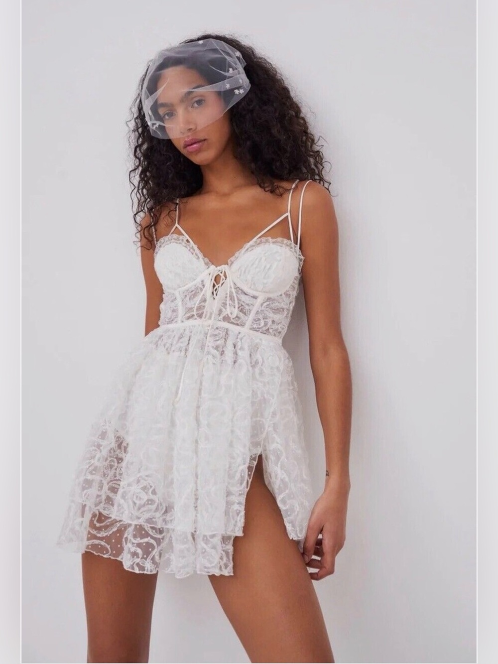 For Love & Lemons Tatiana Lace Sheer Mini Dress